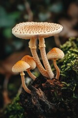 Poster - A group of mushrooms growing on top of an old tree stump