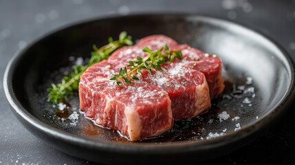 Poster - Premium wagyu beef steak ready for grilling with a delicate texture and seasoning