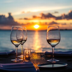 Poster - Two wine glasses sitting on a table