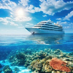 Poster - Large cruise ship sailing through open ocean waters, great for travel and adventure scenes