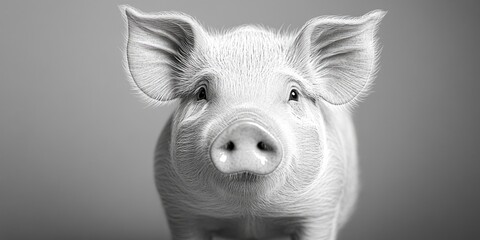 Poster - A close-up shot of a pig's face in monochrome tones, suitable for editorial or educational use