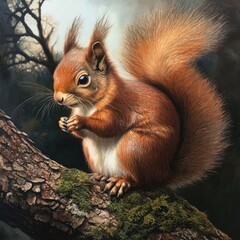 Poster - A squirrel perched on a tree branch, looking around