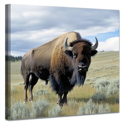 Sticker - A bison standing in a field, surrounded by nature's serenity