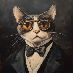 Poster - A feline in specs and formal attire