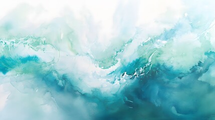 Poster - Abstract Teal Watercolor Ocean Wave Painting