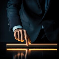 Poster - A businessman points at an object or idea, conveying importance