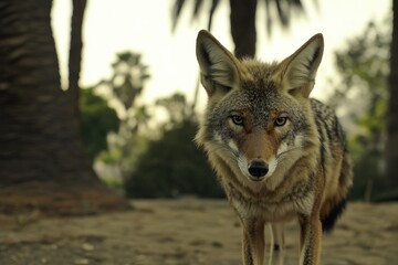 Poster - A close-up shot of a coyote in a dirt field, perfect for wildlife or nature-themed projects