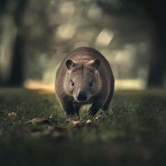 Poster - A small brown animal stands on a lush green field, perfect for outdoor or nature-themed designs