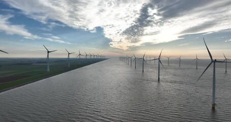 Poster - Aerial drone video of offshore wind turbine, renewable energy, green sustainable electricity