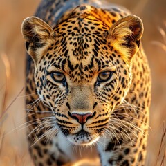 Poster - A close-up shot of a leopard's face in a natural setting, great for wildlife or nature themed projects