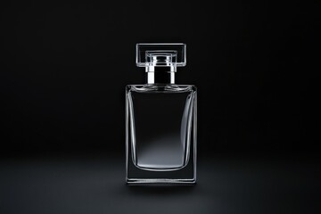 Elegant clear glass perfume bottle on a dark background