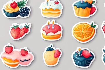 Poster - Assorted food stickers featuring various dishes and snacks