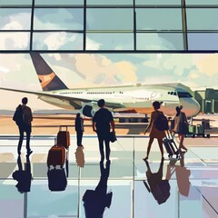 Poster - A group of people waiting at the airport gate
