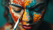 © Pixel World Vision  - Self-portrait of an artist applying vibrant paint in a creative studio setting, showcasing unique expression and color