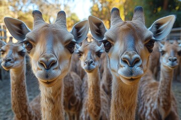 Poster - A group of giraffes standing side by side, showcasing their unique features