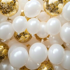 Poster - A cluster of white and gold balloons, suitable for parties, events, or celebrations