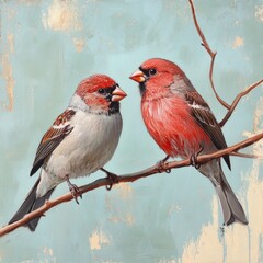 Poster - Two birds perched on a branch, natural scene