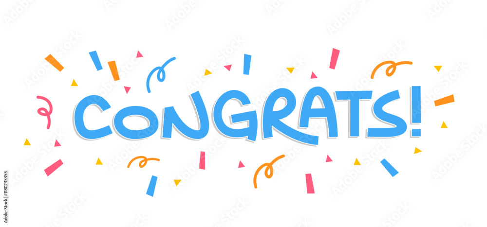 Congratulations! lettering design with colorful confetti. Hand ...