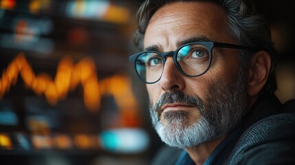 Poster - Close-up portrait of a man with glasses and a beard, suitable for use in professional or personal settings