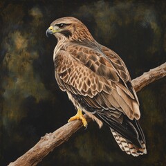Poster - A bird of prey sitting on a tree limb, ready to take flight