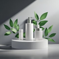 Poster - Group of white bottles with green leaves attached
