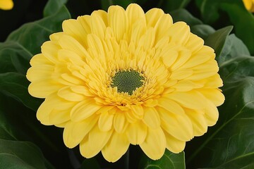 Aufkleber - A close-up shot of a bright yellow flower with green leaves, perfect for use in designs related to nature and spring