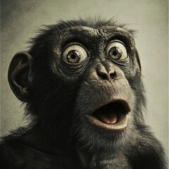 Poster - A close-up shot of a monkey's face with a surprised and curious look