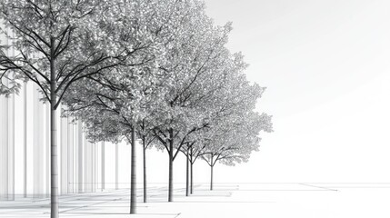 Aufkleber - A row of trees standing tall in front of a building, with green leaves and brown trunks
