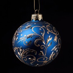Poster - A blue and gold Christmas ornament hanging from a string, perfect for decorating the tree or giving as a gift