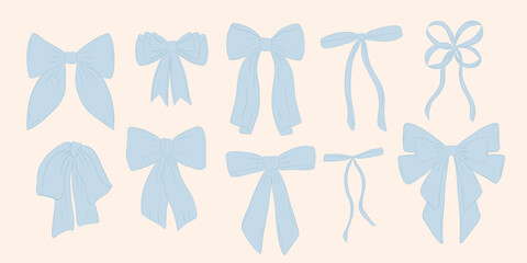 Wall Mural - Set of bow in vintage style. Doodle hairpin. Design elegant blue elements