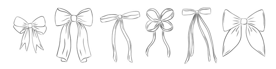 Wall Mural - Set of bows in retro style. Doodle outline bow. Design elegant elements	