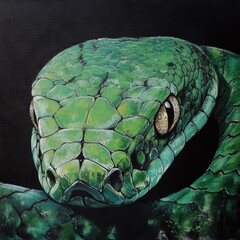 Poster - A green snake on a dark and mysterious background, perfect for use in fantasy or sci-fi illustrations
