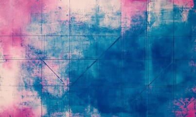 Wall Mural - Blue and pink background with a grid of lines. The background is a mix of blue and pink, creating a vibrant and energetic atmosphere.