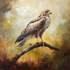 Poster - A hawk sitting on a tree branch, looking out into the distance