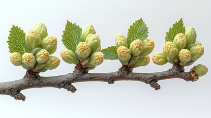 Poster - A close-up shot of a tree branch featuring budding flowers and lush green leaves