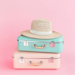 Poster - Stacked luggage and travel accessories, perfect for adventure or business trips