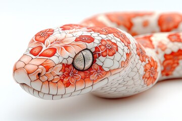 Poster - A close-up view of a snake's head and body on a white surface
