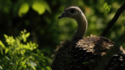 Poster - A close-up view of a bird perched in a tree branch, focusing on its plumage and facial features