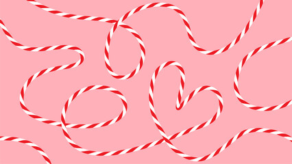 Wall Mural - Empty abstract festive Valentine's day background, hand drawn greeting card pink paper and ribbons, loop. Textbox tied up with cotton red rope bakers twine. Packing string with heart. Vector EPS10