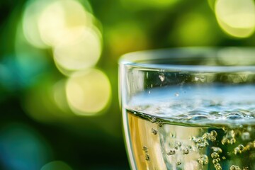 Poster - A close-up shot of a glass of water with visible bubbles, ideal for use in still life photography or as a symbol of refreshment
