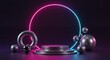 © Loki Studio - Neon futuristic platform background with metallic object for tech and creative modern design inspiration