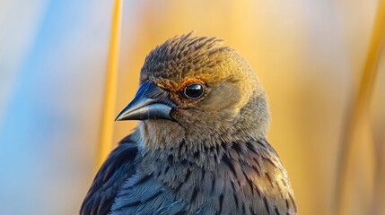 Wall Mural - A close-up shot of a bird's face with a blurred background