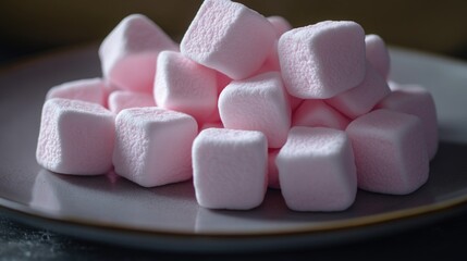 Poster - A stack of marshmallows on a white plate, ready for snacking or decoration