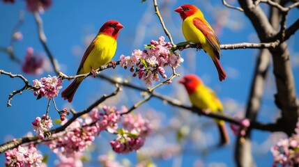 Poster - Two birds sitting on a tree branch, possibly enjoying the view