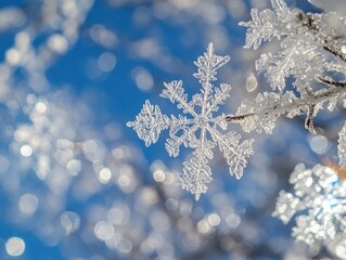 Canvas Print - Snowflake on Tree Branch