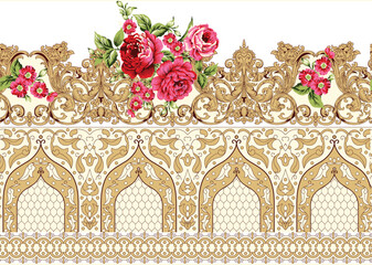 a seamless border pattern of blooming summer flowers in vibrant colors, designed to bring warmth and