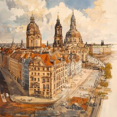 Aufkleber - A historic building with a prominent clock tower in the center