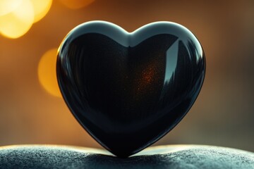 Poster - A black heart-shaped object sits on top of a rock, perfect for use in symbolism or decorative contexts