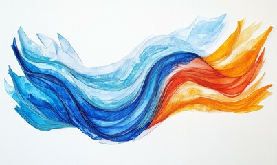 Wall Mural - Colorful piece of paper with a blue and orange wave. The colors are vibrant and the wave is flowing, giving the impression of movement and energy