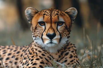 Poster - A cheetah rests in tall grass, its fur blending with the surroundings